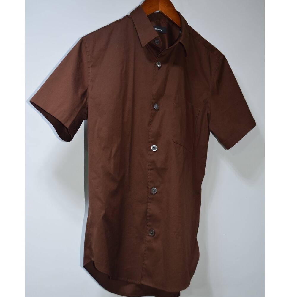 Theory Rammy SB Precise 2 Brown Short Sleeve Button Front Shirt Men's XS